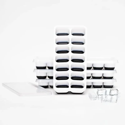 Image of URBANFORTE 4pcs Ice Cube Trays, Easy Release Silicone, Flexible, 14 Trays with Spill Resistant Removable Lid, Stackable Save Freezer Space, BPA Free