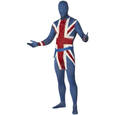 Image of Smiffys Union Jack Second Skin with Bumbag, Concealed Fly and Under Chin Opening, Fancy Dress, Dress Up Costumes