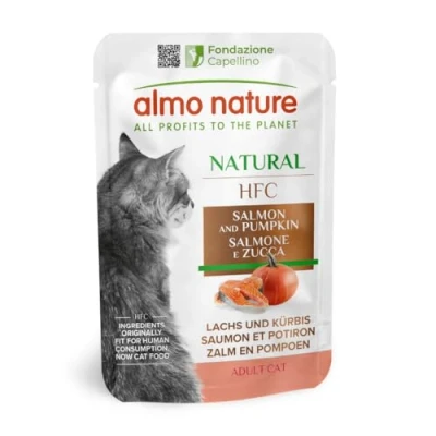 Image of almo nature HFC Natural Wet Cat Food Pouch Salmon &amp; Pumpkin (Pack of 24 x55g)