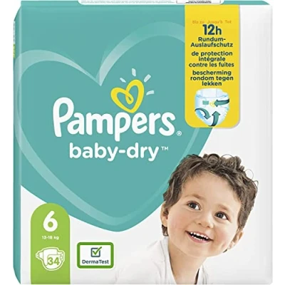 Image of Pampers Baby Dry Size 6 Nappies up to 12 Hours of Protection 13 18 kg