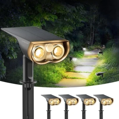 Image of Linkind Solar Lights Outdoor,Motion Sensor Security Lights, IP65 Waterproof, 3000K Warm White Powered Spot for Garden Fence Yard Garage Pathway, 4 Pack