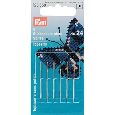 Image of Prym Embroidery Needles Tapestry Blunt Point No. 24 col Eye 0.80 x 37 mm, Alloy Steel, Gold/Silver, 0,8 mm Größe