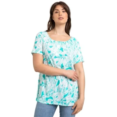 Image of Roman Curve Womens Leaf Print Swing Top Green Viscose Size UK 30 32