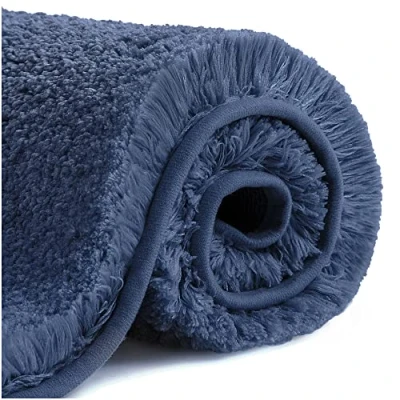 Image of Non Slip Bath Mat Thickened Rug for Bathroom Absorbent Ultra Soft Fluffy Microfiber Bedside Carpet Floor Mat, Quick drying, Machine Washable 50 x 80cm (Navy Blue)