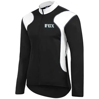 Image of Mens Cycling Jersey Long Sleeves Thermal Outdoor Bike Riding Bicycle Top Winter Fleece (Black White, Medium)