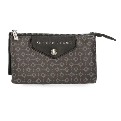 Image of Pepe Jeans Bethany Purse Three Compartment Black 17.5 x 9.5 2 cm Faux Leather, Black/White, One Size,