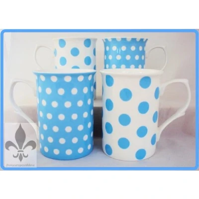 Image of fromeuropewithlove Light Blue Dots &amp; Spots Mugs Fine Bone China Set of 4 Hand Decorated in the UK
