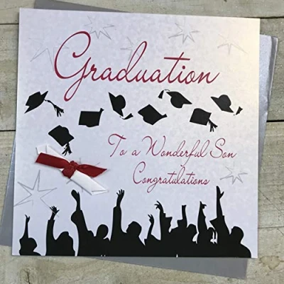 Image of White Cotton Cards Large Scroll, Wonderful Son Handmade Graduation Card, XLWB98s