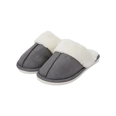 Image of Tokyo Laundry Women&#039;s Rio Faux Suede Mule Slippers with Fur Lining &amp; Trim Grey 7 8 (40 41)