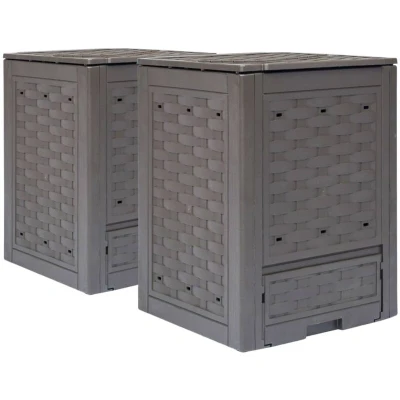 Image of vidaXL 2 x Garden Composters Composting Bin Compost Fertilizer Container Outdoor Plastic Rattan 600 L Brown