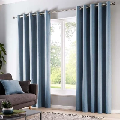 Image of Fusion Light Blue Curtains W90 x L90 (229 229cm) Eyelet 100% Cotton for Bedroom/Living Room Sky Door Curtain Drapes/Window Treatment Sorbonne Collection