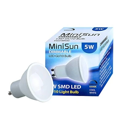 Image of MiniSun Pack of 6 Dimmable 5W SMD LED GU10 Super Bright Thermo Plastic Light Bulbs [6500K Cool White]