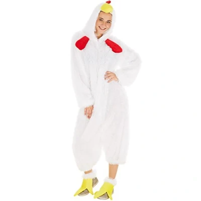 Image of dressforfun chicken Costume for her and him Made from shaggy plush fabric with a practical front zip closure includes feet velcro closures (L no. 300867)