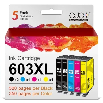 Image of ejet 603XL Compatible Ink Cartridge Replacement for Epson 603 Expression Home XP 3100 4100 2100 2105 3105 Workforce WF 2810 2830 2835 2850(B/C/M/Y, 5 Pack)
