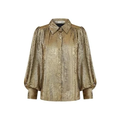 Image of Yumi Gold Metallic Relaxed Balloon Sleeve Shirt 10