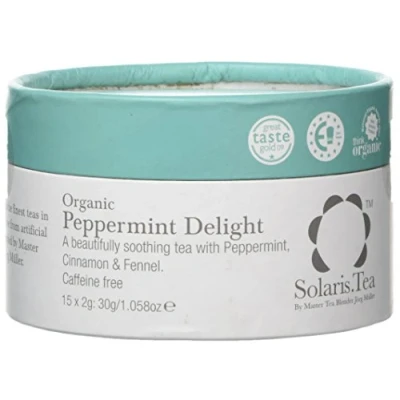 Image of Solaris Tea Organic Peppermint Delight 100% Whole Leaf Certified Vegan 15 x 2g Biodegradable Pyramid Teabags, (1 30 g)