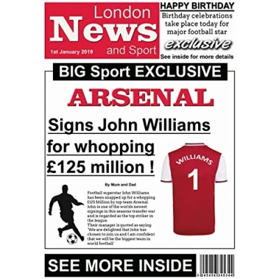 Image of Personalised Arsenal Newspaper Football Birthday Card (19 20)