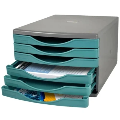 Image of Deflecto Aqua Desk Drawer Set featuring 6 x 30mm Drawers In Calming Tones Organiser Small Storage Desktop A4