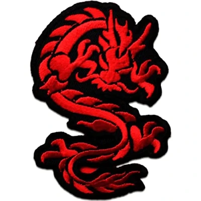 Image of Chinese Dragon Iron On Patches Adhesive Emblem Stickers Appliques, Size: 2.64 x 3.54 Inches, Color:red