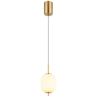 Image of Ewald Globe Pendant Ceiling Light Brass Coloured Opal Glass Shade LED 3000K