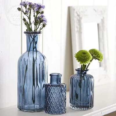 Image of Set of 3 Assorted Glass Vases Sapphire Blue