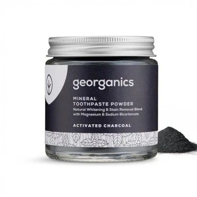 Image of Georganics Mineral Toothpaste Powder Activated Charcoal Stain Removing &amp; Teeth Whitening 100% Natural SLS, Glycerine Fluoride Free Cosmos Natural, Vegan Cruelty 60ml