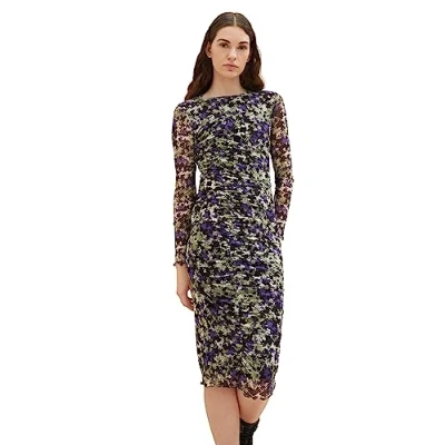 Image of TOM TAILOR Denim Women&#039;s Mesh Dress with Pattern and Ruffles, 32418 lilac Green Flower Print, XL