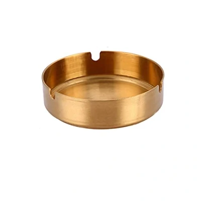 Image of Suneast Cigar Ashtray, Round Stainless Steel Cigarette Ashtray Set, Portable Windproof Ash Tray Bin for Outdoor or Home Gold