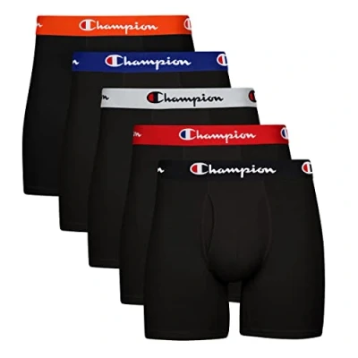 Image of Champion Men&#039;s Boxer Briefs, Every Day Comfort Stretch Cotton Moisture Wicking Underwear, Multi Pack, Black 5 XL (Pack of 5)