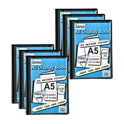 Image of Display Book 24 Pockets Black Presentation A5 Folder Folio for Professionals, Business, Students, Projects, School, College &amp; Personal Use by Arpan (Pack of 6)