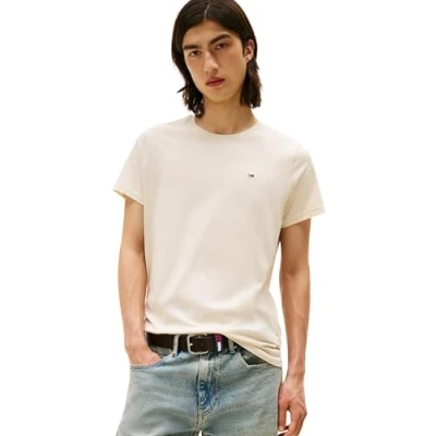 Image of Tommy Jeans Mens TJM Xslim Jersey Tee Dm0dm04411 S/S T Shirt, Beige (Desert Sand Dune), XS UK
