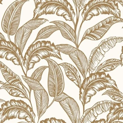Image of Mozambique Tropical Leaves Wallpaper Metallic Gold Botanical Jungle Modern Contemporary Paste The Wall