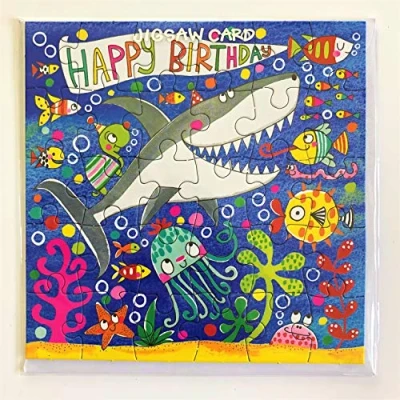 Image of Rachel Ellen Jigsaw Happy Birthday Card Shark Under The Sea