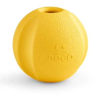 Image of Beco Dog Toy Natural Rubber Ball for Fetch, Dogs, Easy to Find Bright Colours Yellow