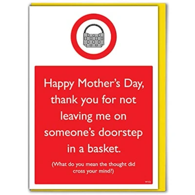 Image of Brainbox Candy Funny Mother&#039;s Day Card &#039;Not Leaving Me in A Basket&#039; Perfect Hilarious Joke for Mum to Go with Mothers or Birthday Gift