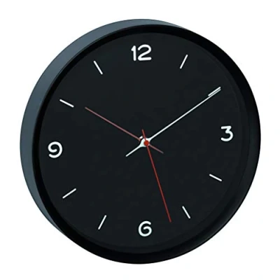 Image of TFA Dostmann Analog Wall Clock, 60.3056.01, Low Noise Sweep Movement, Glass Cover, Black, Plastic, L 309 x B 50 H mm