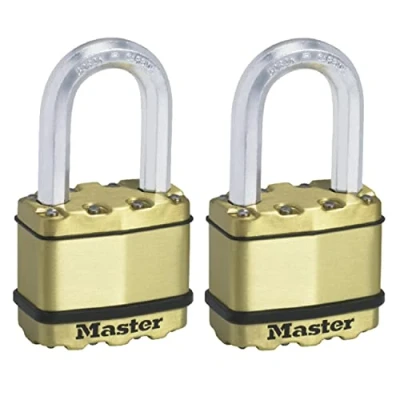 Image of MASTER LOCK Pack of 2 Very High Security Padlocks, level 9/10, Outdoor, Keyed, Laminated Steel, Weatherproof, Medium Shackle