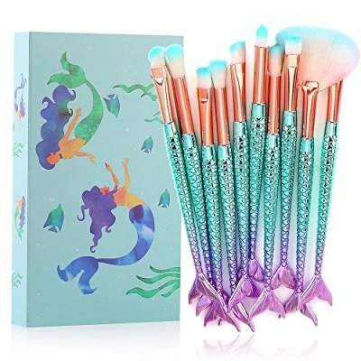 Image of Makeup Brushes, Tenmon 10 Pieces Mermaid Style Eye Brushes Sets Suitable for Concealer Shadow Powder Blush Liquid Foundation Advanced Mixed Contour Brush Kits