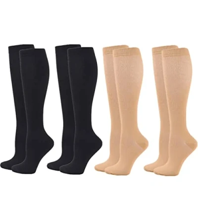 Image of Compression Socks for Women Men, 4 Pairs 20 25mmHg Knee High Stockings Sport, Athletic, Edema, Diabetic, Varicose Veins, Travel, Pregnancy, Nursing (L/XL, Black Skin Skin)