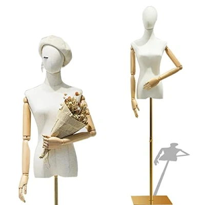 Image of HIYOUGO Female Mannequin Dress Form Torso, Adjustable Height Display Body with Metal Stand, Manikin Flexible Joint for Clothing Market Shop