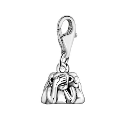 Image of Quiges 3D Triple Monkey Heads Clip On Charm Pendant Silver Plated Women&#039;s Jewellery