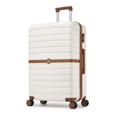 Image of Kono Large Suitcase 28 inch Lightweight ABS + PC Hard Shell Trolley Case Travel Hold Check in Luggage with 3 Digit Combination Lock Spinner Wheels (Cream/Brown)