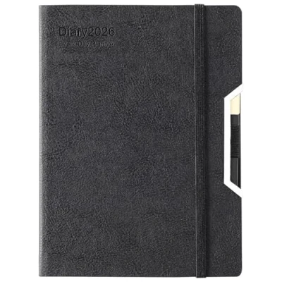 Image of Academic Diary 2026,Diary 2026 Day Per Page, Hardcover Organized from Jan to Dec 2026, Agenda A5 Daily Monthly Planner with Tabs, Inner Pocket,Pen,Pen Loop,Stickers (Black)