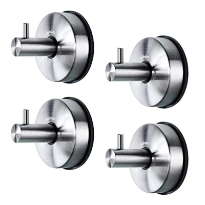 Image of YOHOM Suction Cup Towel Hooks for Bathroom Kitchen Sucker Shower Hook Tea Holder Stainless Steel Heavy Duty Coat Hanger Robe No Drill Silver 4Pcs