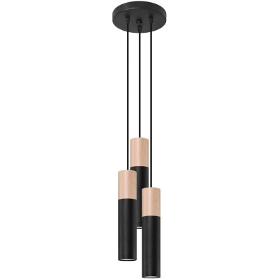 Image of Pablo Cluster Pendant Ceiling Light, Black, Natural Wood, 3x GU10