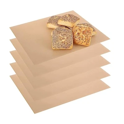 Image of COM FOUR® 5X Permanent Baking foil Made of Teflon Reusable Paper Suitable for Oven up to 260 C cuttable Non Stick Dishwasher Safe (5 Pieces Beige 40x32 cm)