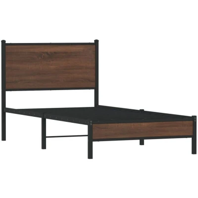 Image of vidaXL Metal Bed Frame without Mattress Brown Oak 90x190 cm Single