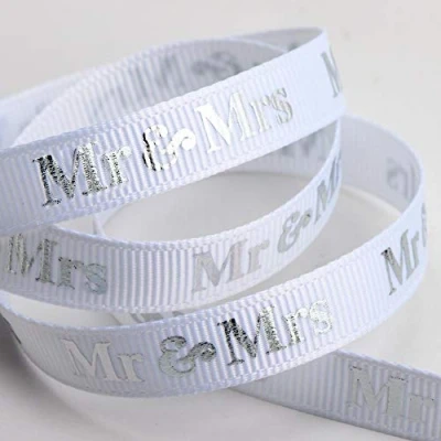 Image of Mr &amp; Mrs Ribbon White/Silver Grosgrain (9mm x 20M)