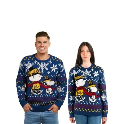 Image of United Labels Snoopy Christmas Jumper Unisex Blue Winter Knitted for Men and Women, blue, 3XL