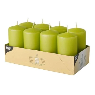 Image of PAPSTAR 8 pillar candles, diameter 50 mm, 100 kiwi, you will receive pieces.